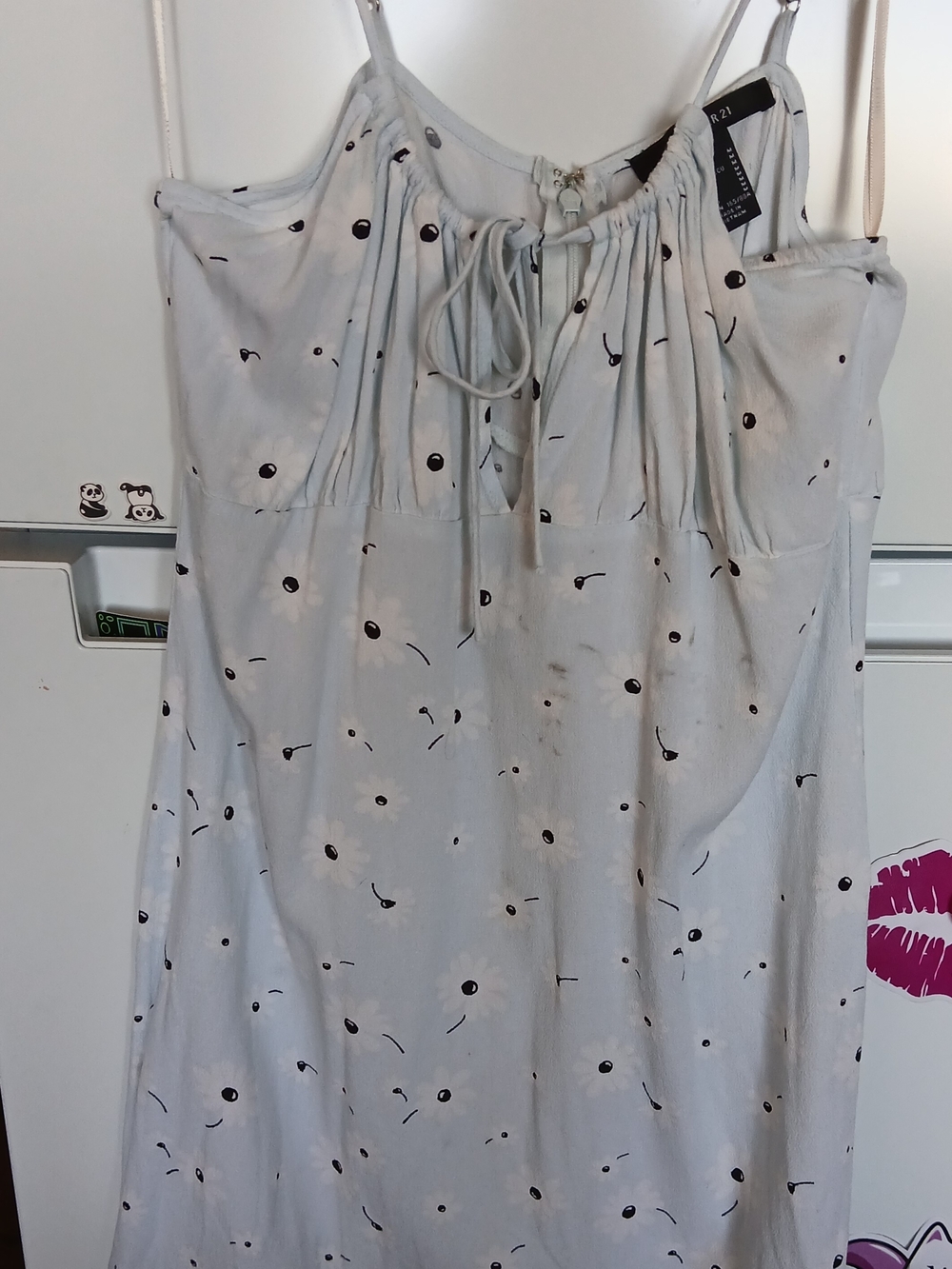 Forever 21 Light Blue Mini Dress with Black Dot Floral Print